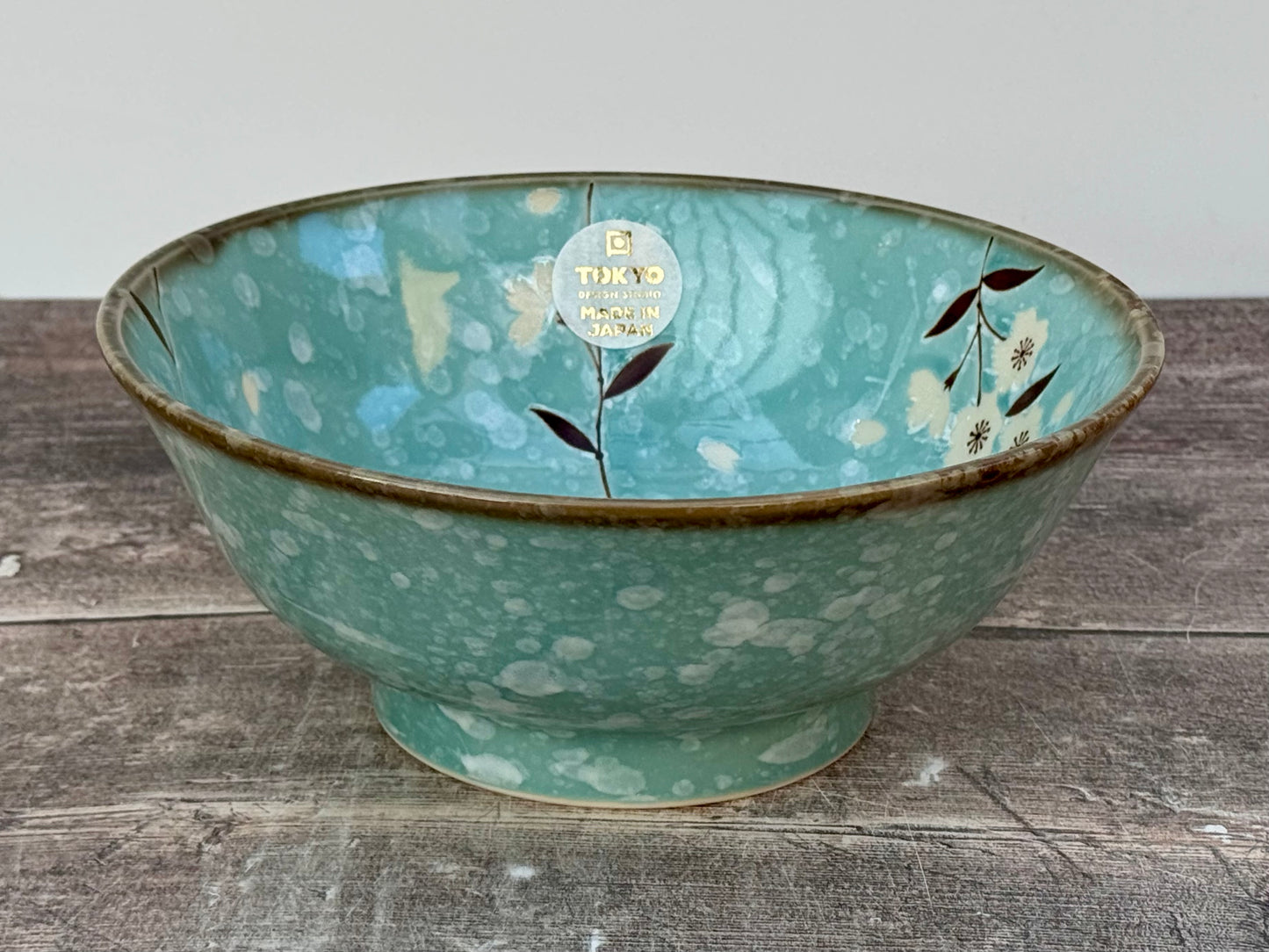 Tokyo Design Studio Turquoise Sakura / Cherry Blossom Flower Patterned Bowl, 21cm