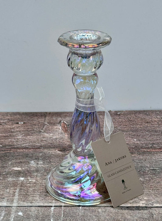 Pearl Shimmer Glass Candlestick, 16cm