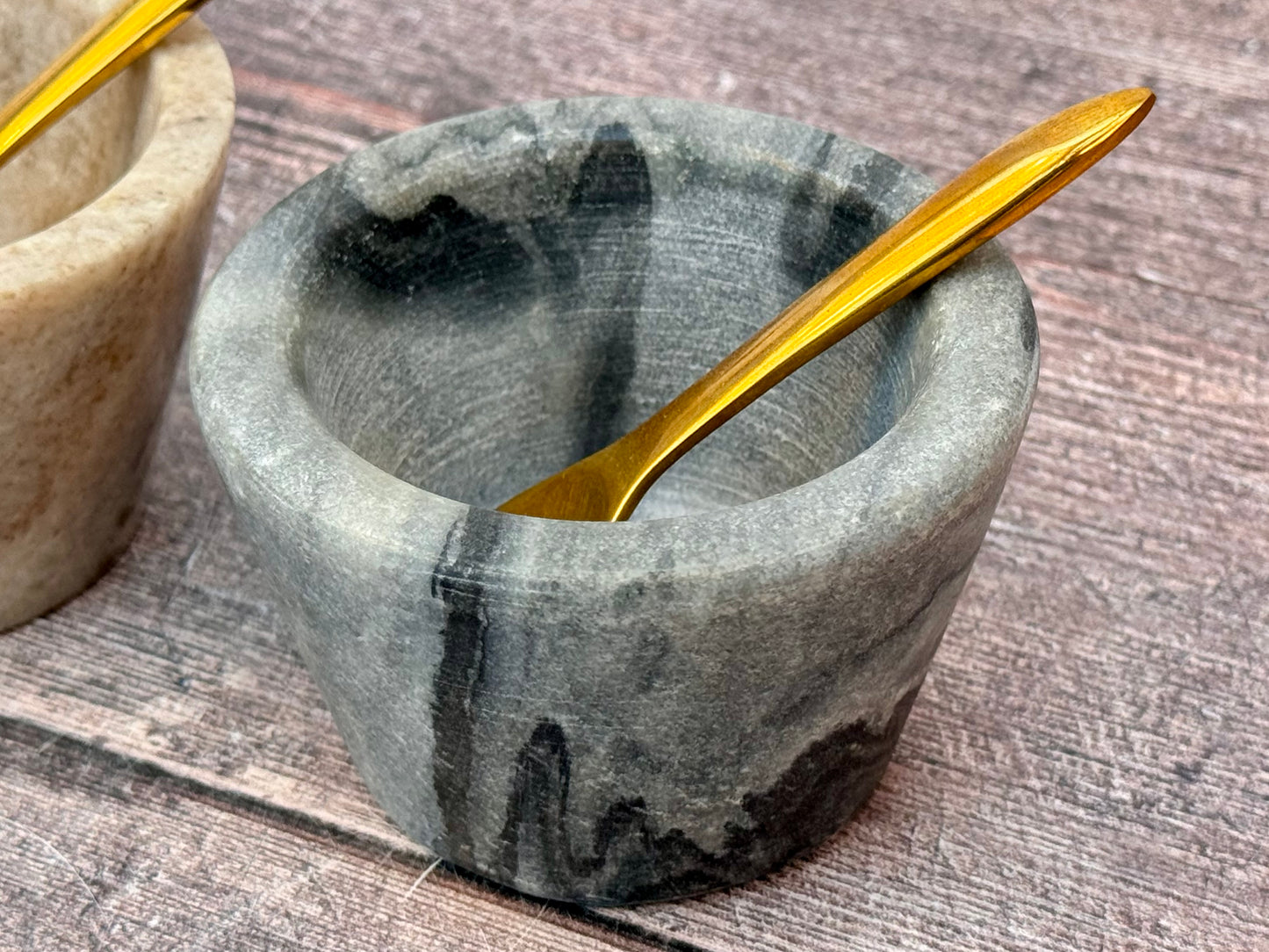 Set of 3 Marble Salt Pots and Spoons