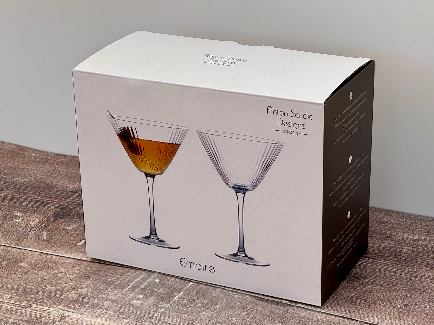 Set of 2 Ribbed/Linear Empire Cocktail Glasses