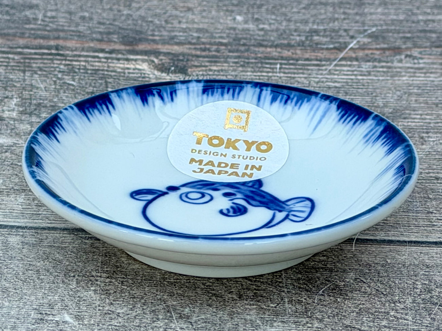 Tokyo Design Studio Blue and White Puffer Fish Patterned Dipping Bowl, 9cm