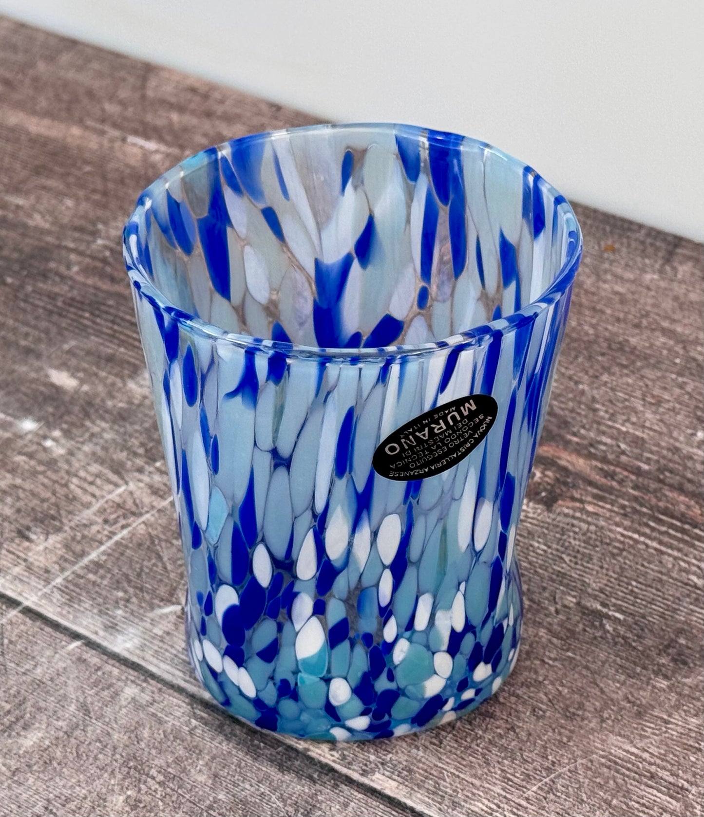 Blue Speckled Murano Drinking Glass, 10cm