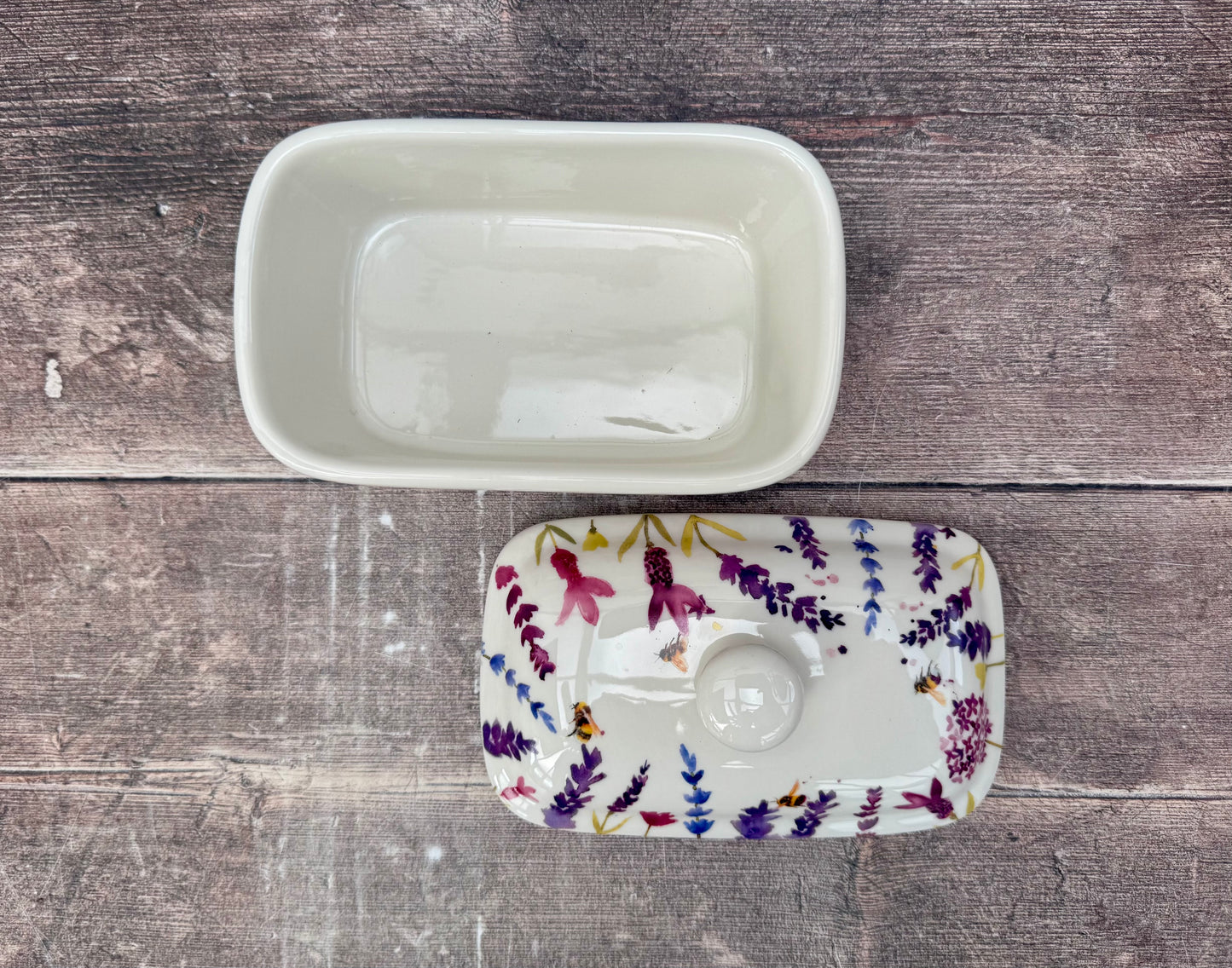 Bee and Flower Patterned Butter Dish
