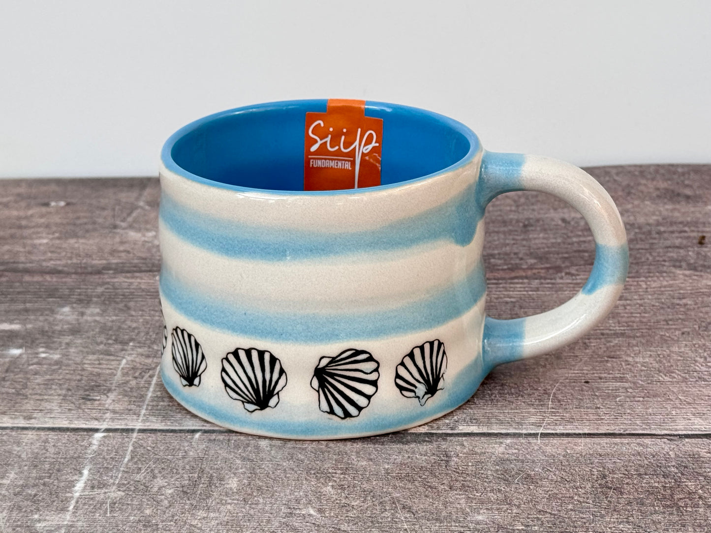 Blue and White Striped Shell Mug