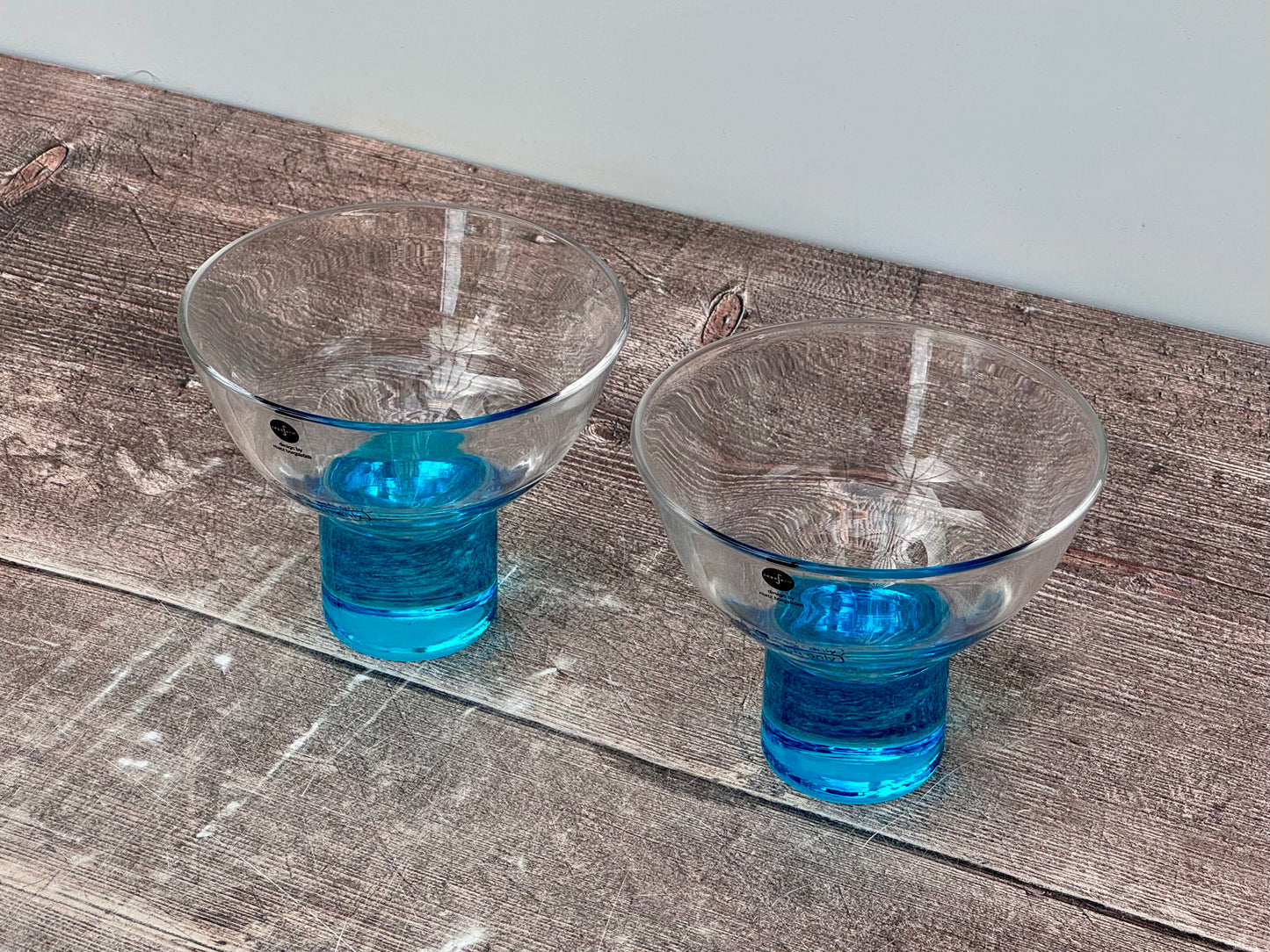 Pair of Light Blue Base Cocktail Saucer/Glasses