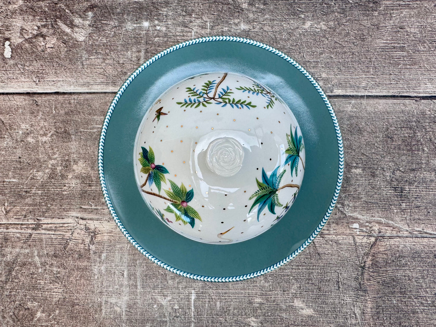 Stork Patterned Round Butter Dish, 17cm