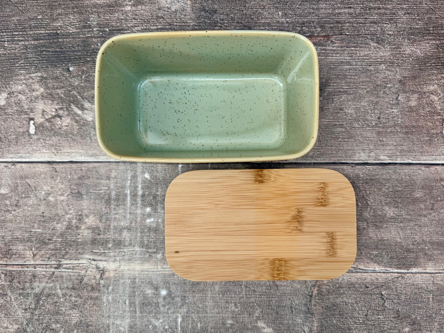 Scandi Home Pale Green Butter Dish with Wooden Lid