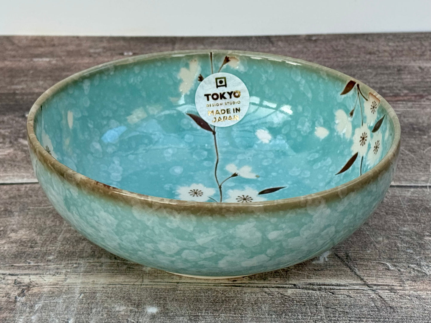 Tokyo Design Studio Turquoise Sakura / Cherry Blossom Flower Patterned Bowl, 17.5cm