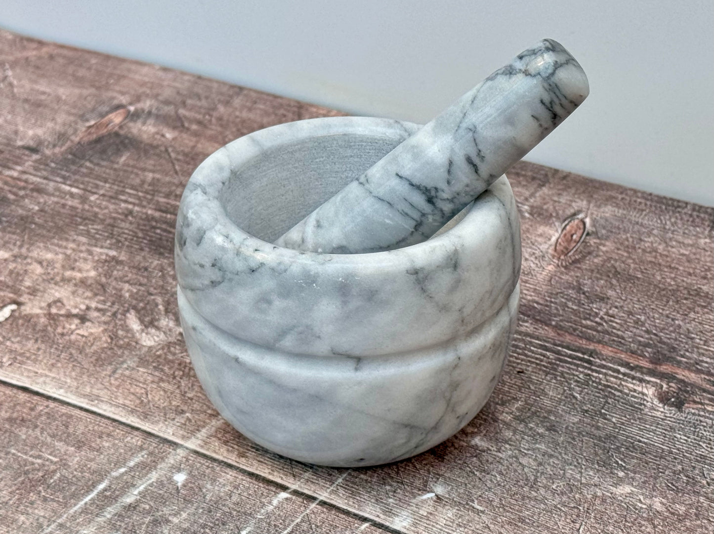 Light Grey Marble Small Mortar and Pestle