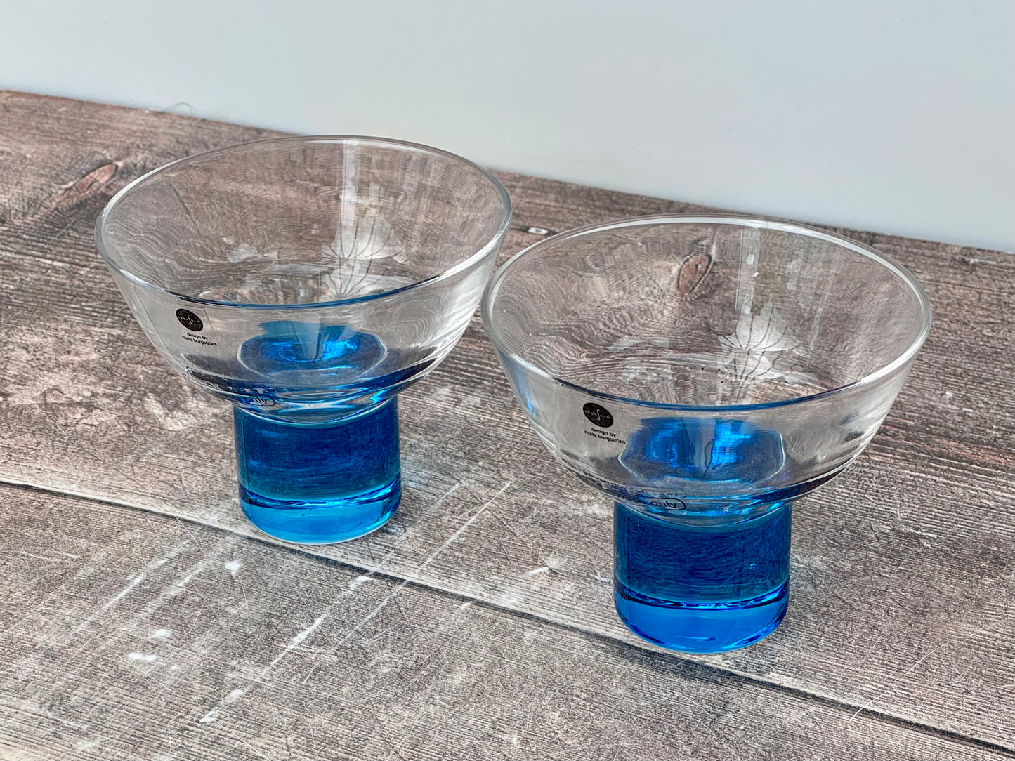 Pair of Blue Base Cocktail Saucer/Glasses