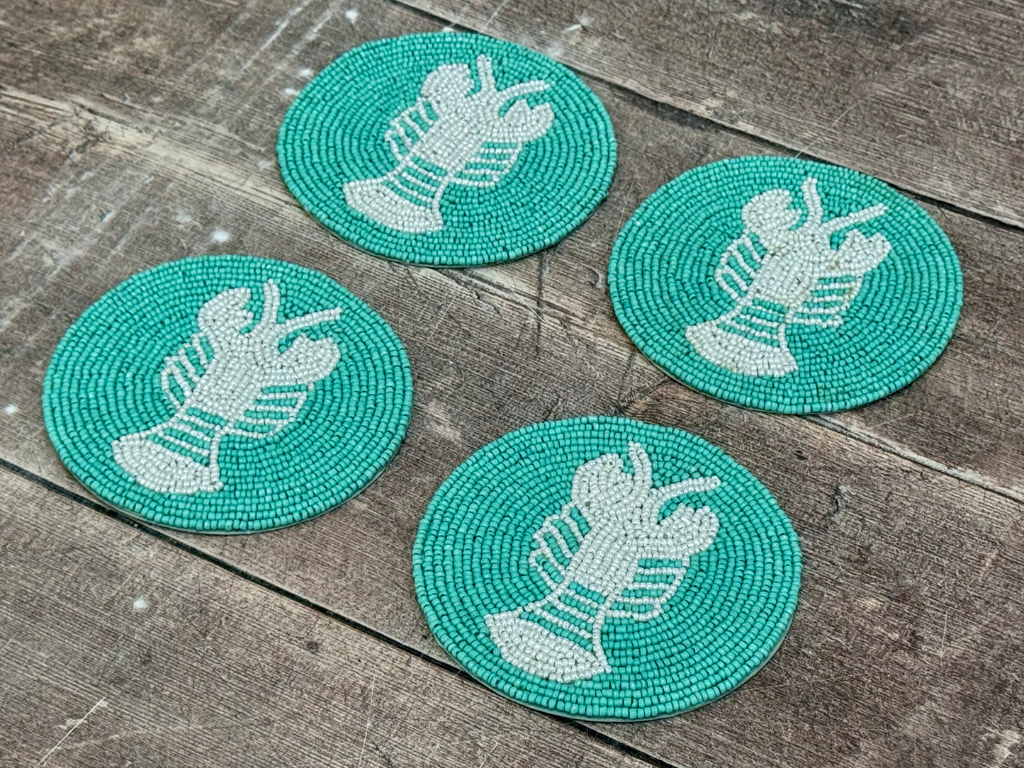 Set of 4 Turquoise Beaded Lobster Coasters
