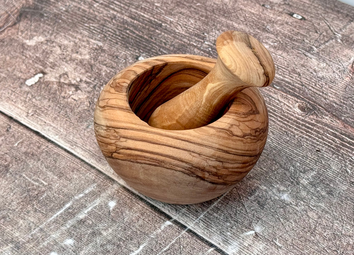 Olive Wood Small Round Pestle and Mortar