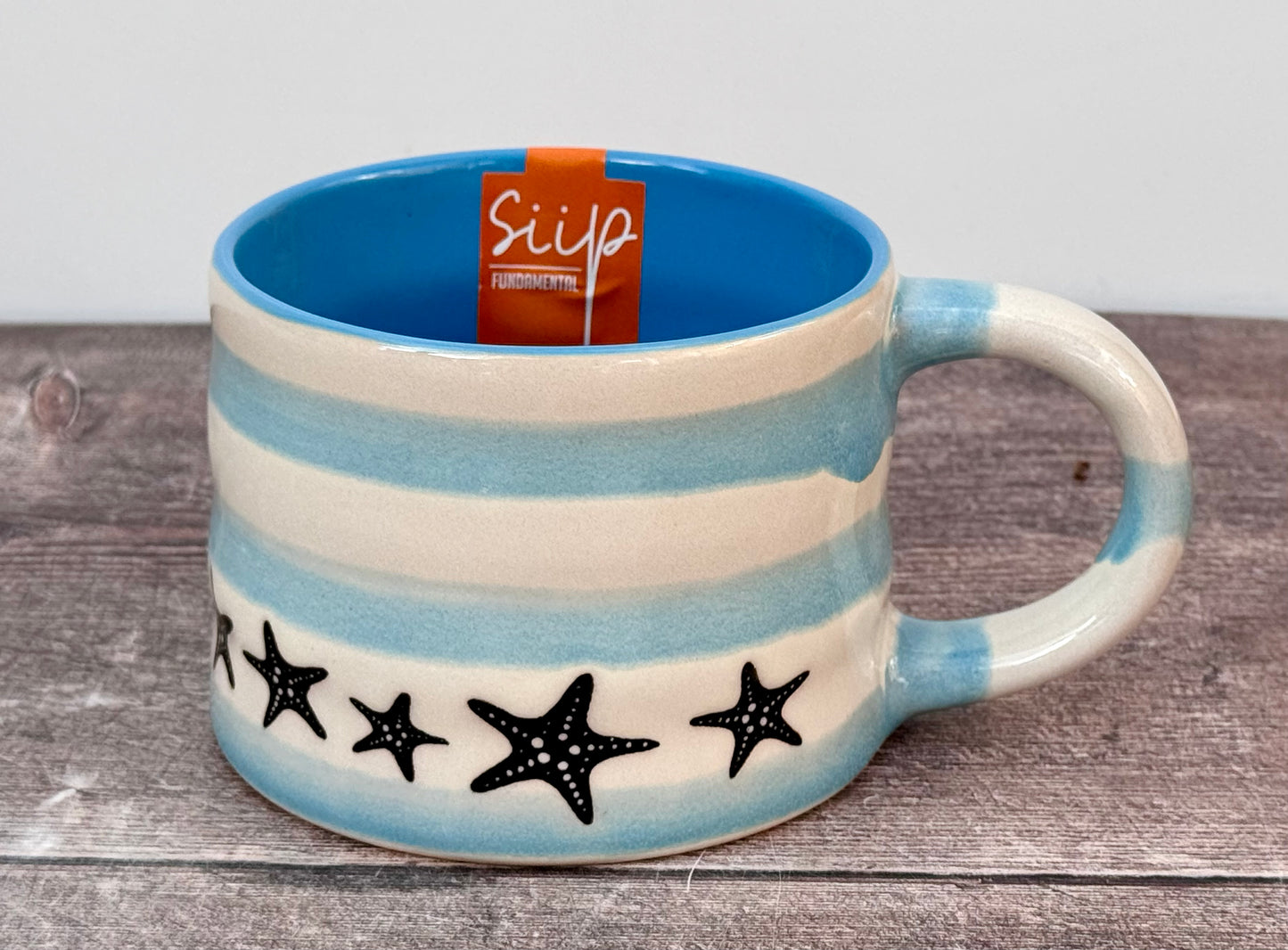 Blue and White Striped Starfish Mug