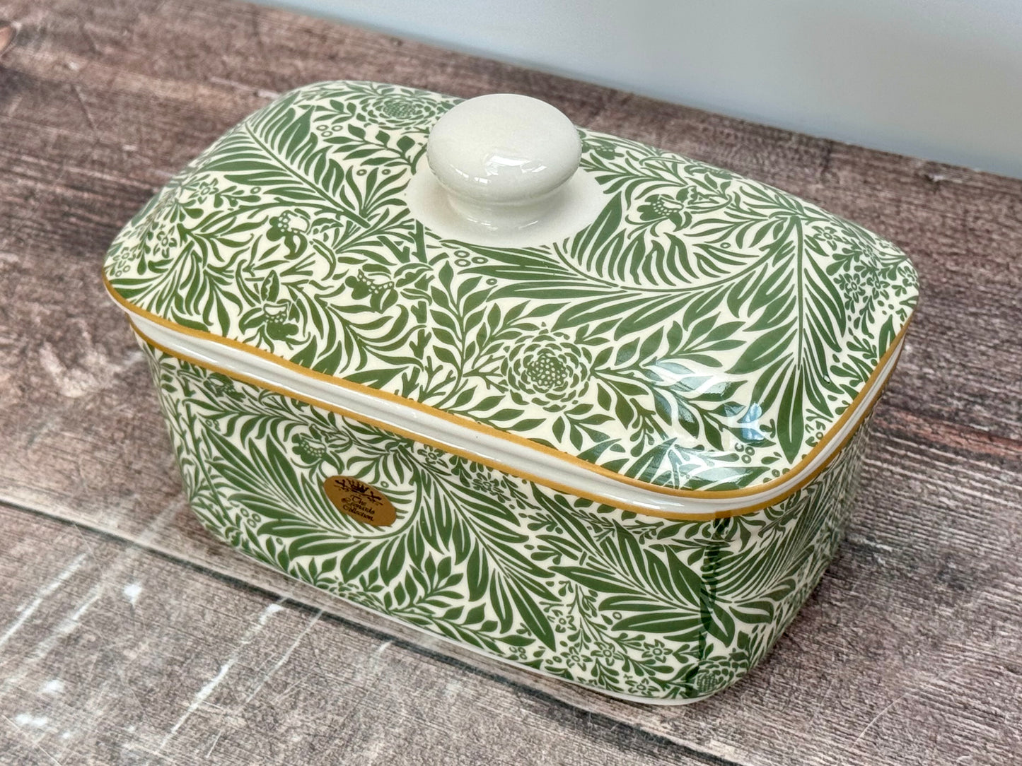 William Morris Larkspur Green Leaf Patterned Butter Dish