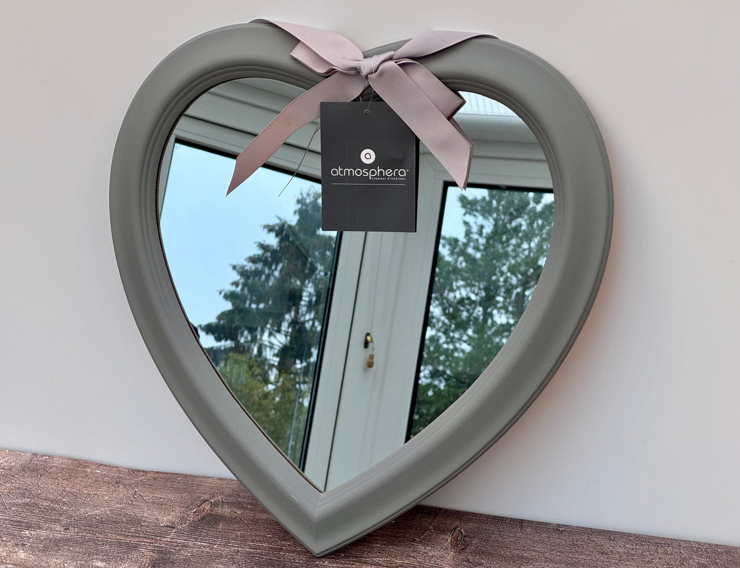 Shabby Chic Grey Wooden Heart Mirror, 40cm
