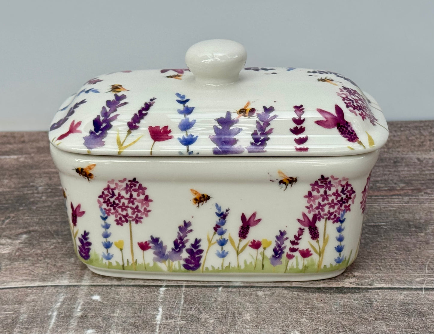 Bee and Flower Patterned Butter Dish