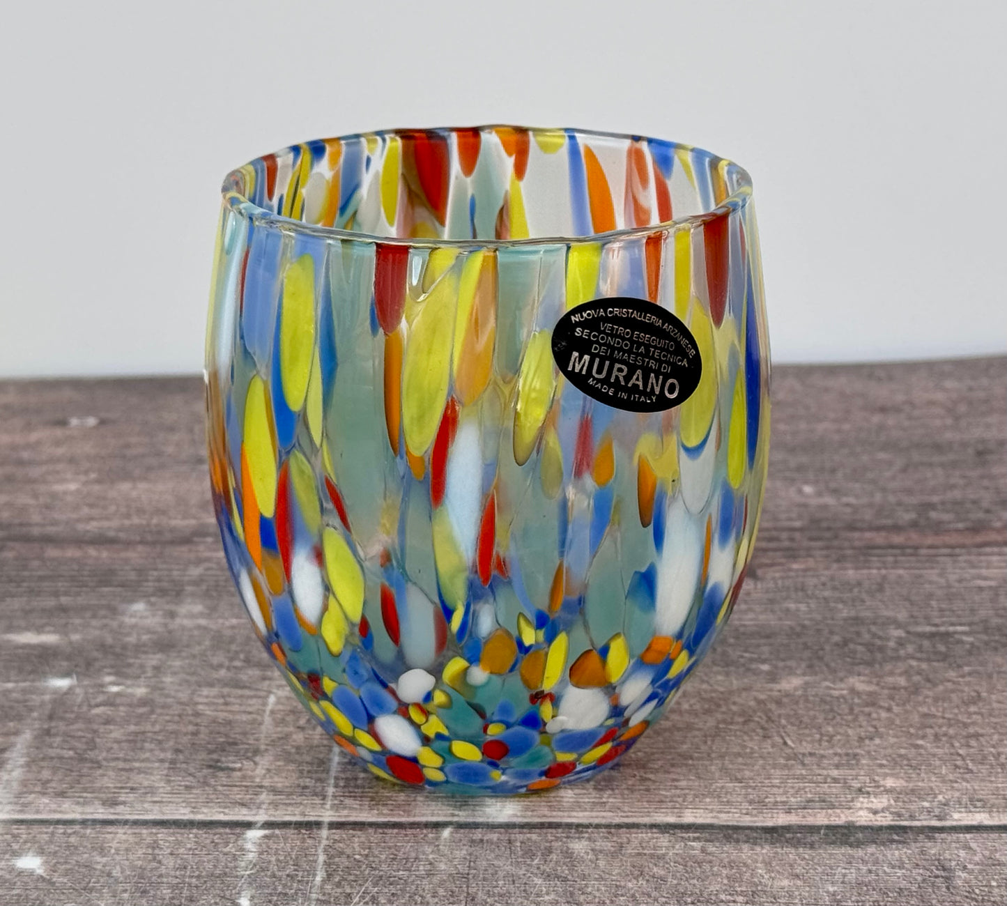 Multi-Coloured Speckled Murano Drinking Glass, 9.5cm