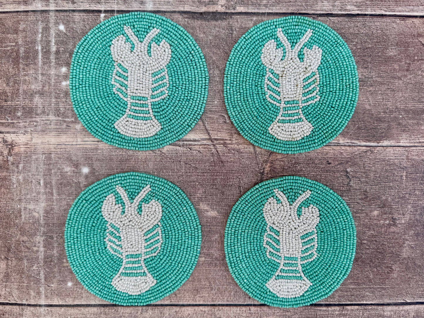 Set of 4 Turquoise Beaded Lobster Coasters
