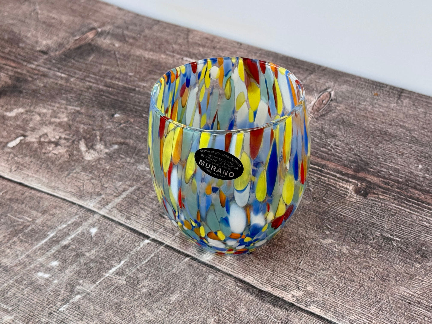 Multi-Coloured Speckled Murano Drinking Glass, 9.5cm