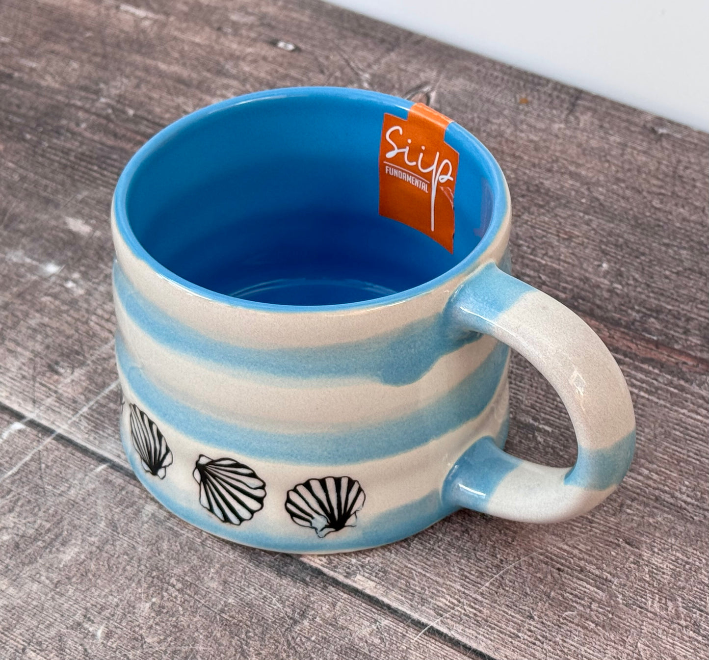 Blue and White Striped Shell Mug