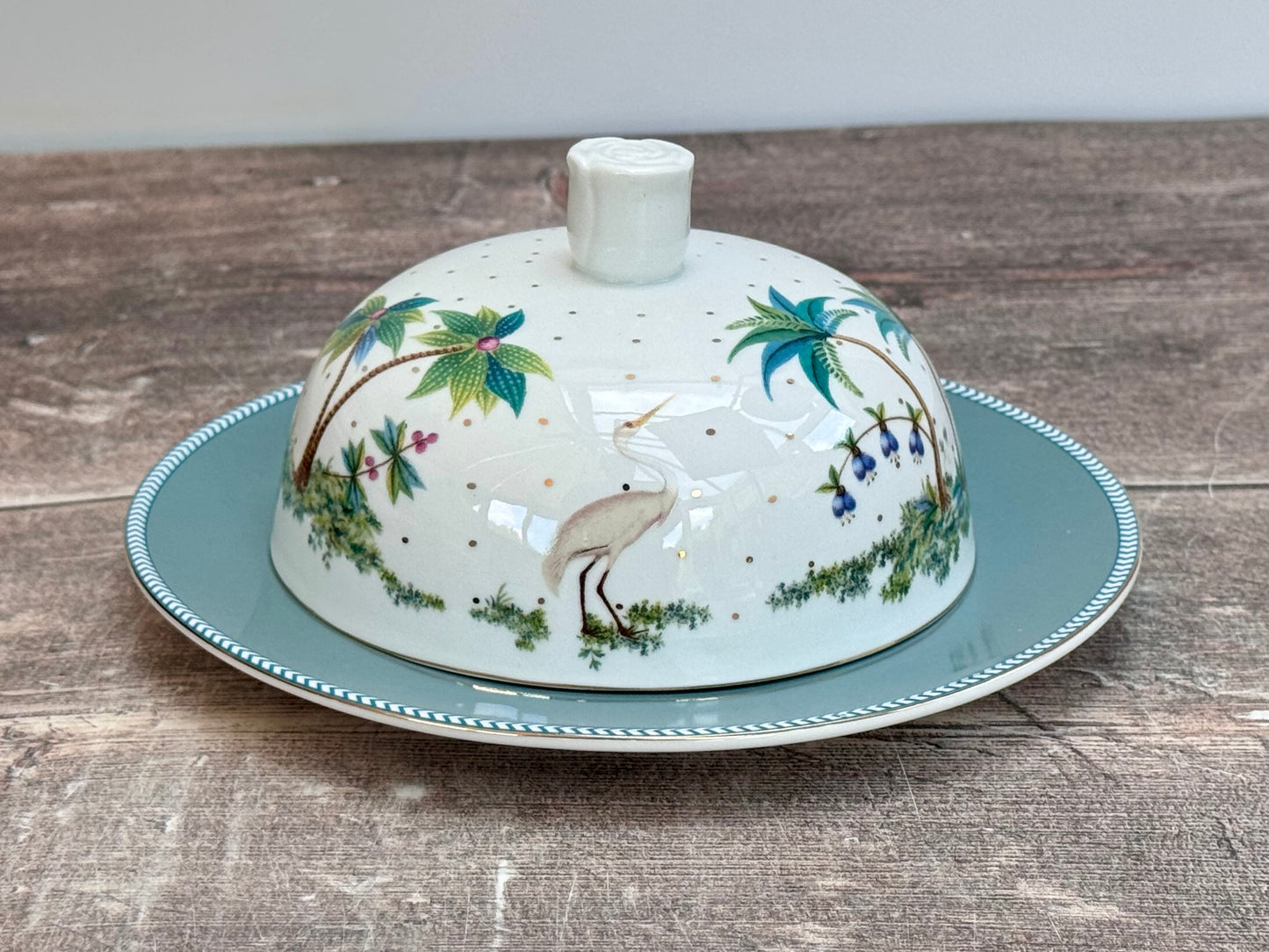 Stork Patterned Round Butter Dish, 17cm