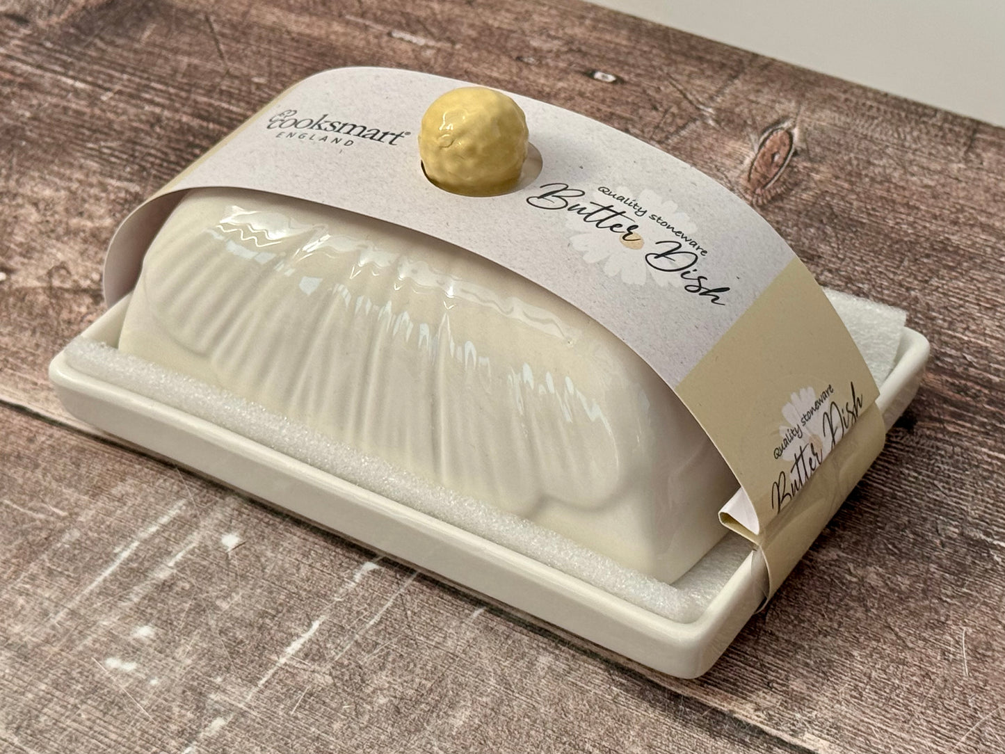 White Daisy Flower Design Butter Dish