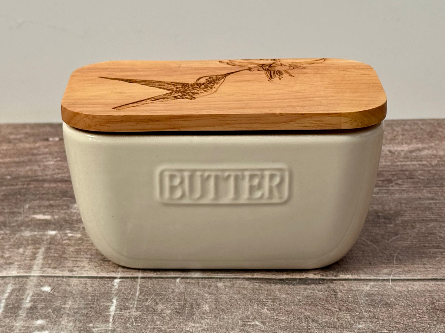 Hummingbird White Butter Dish