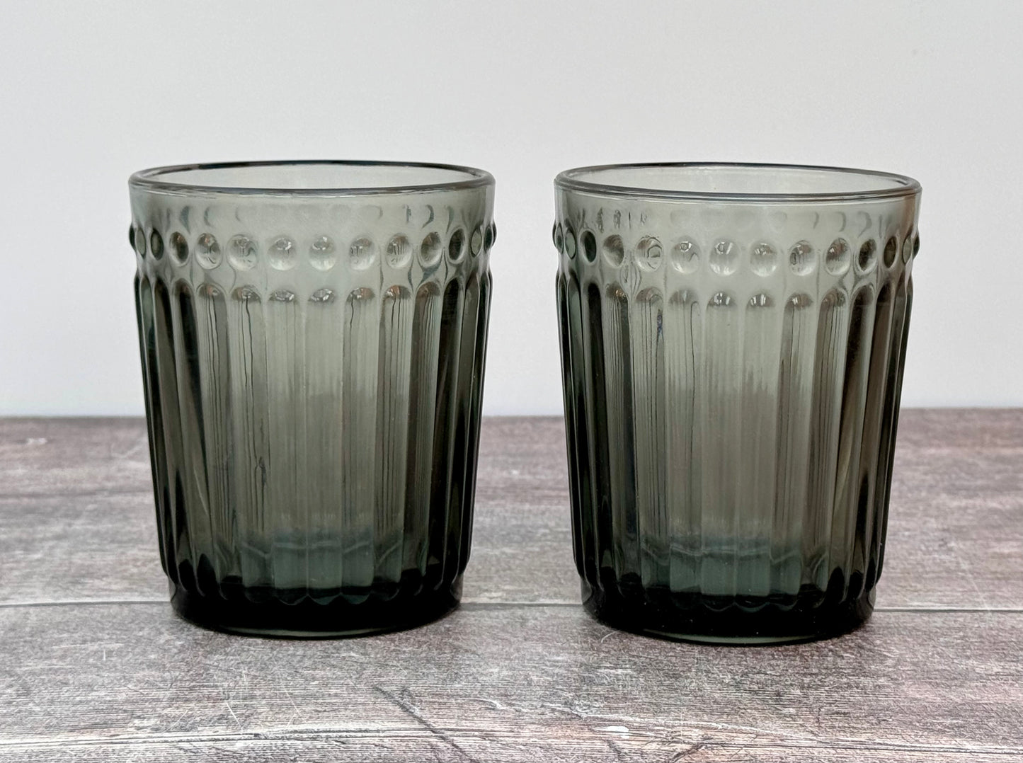 Set of 2 Smoke Tinted Patterned Tumbler Glasses