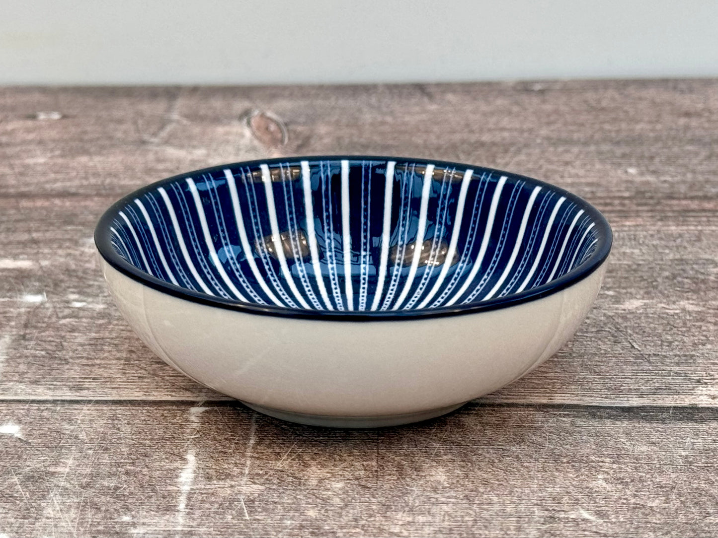 Blue and White Stripe Design Dipping Bowl, 9cm