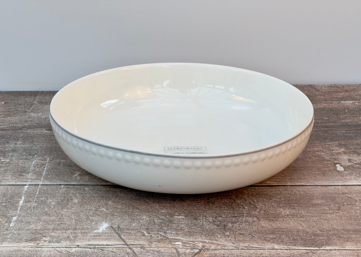 White Mary Berry Beaded Serving / Pasta Bowl, 21.5cm