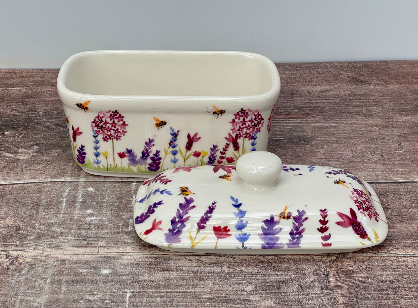 Bee and Flower Patterned Butter Dish