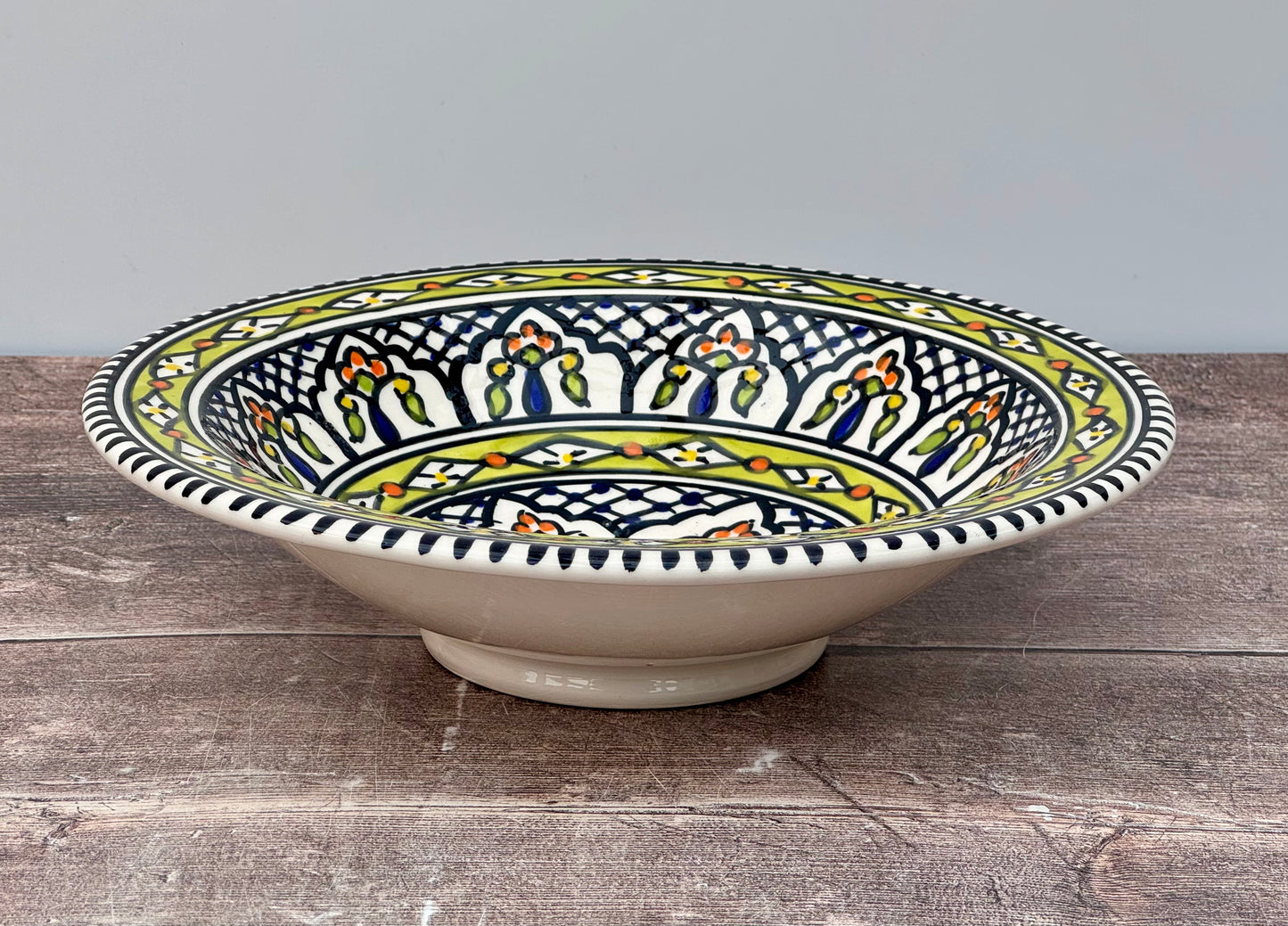 Green Patterned Bowl with Flat Rim, 24cm