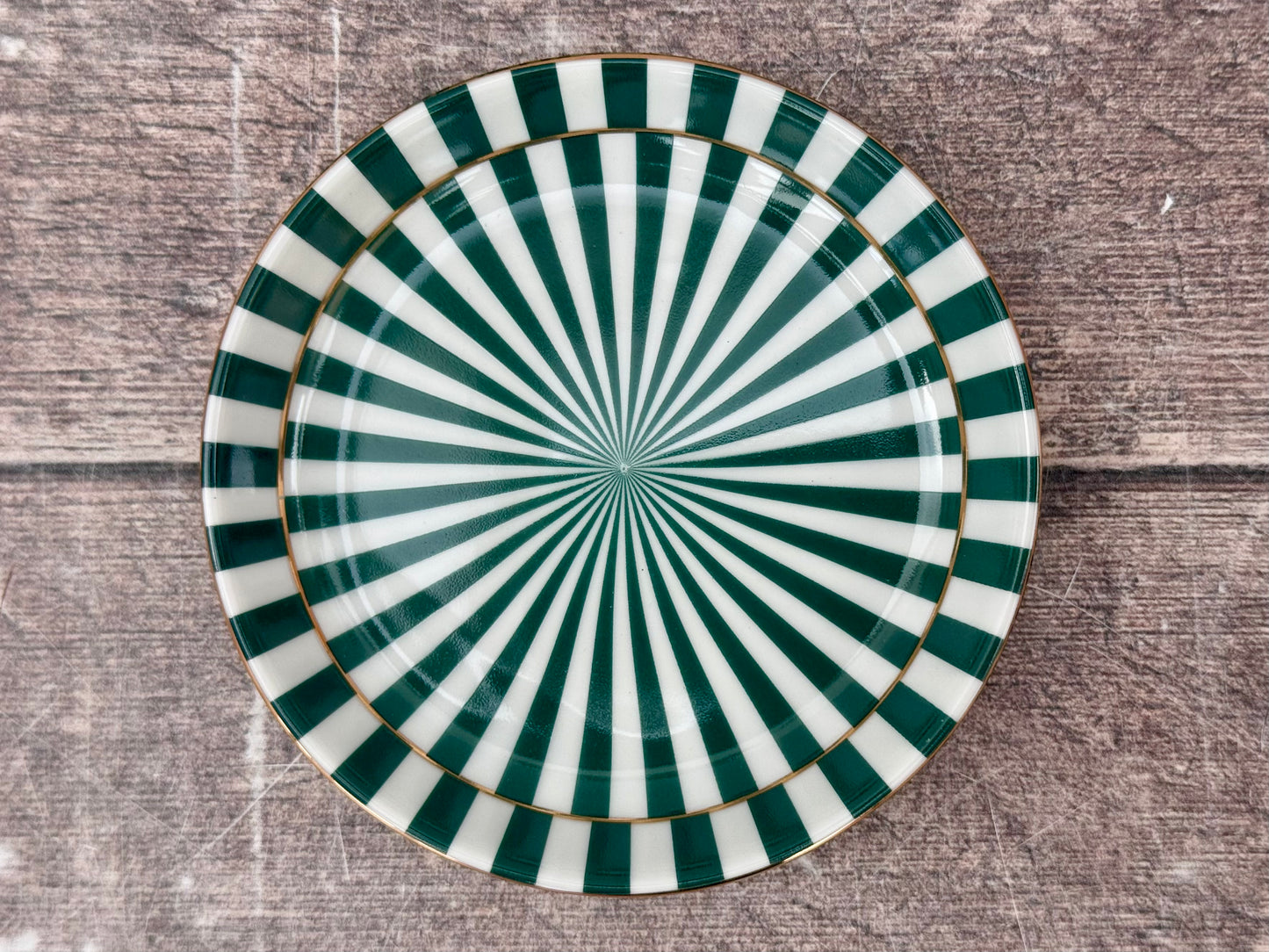 Green Stripe Patterned Tea Tip / Dipping Bowl