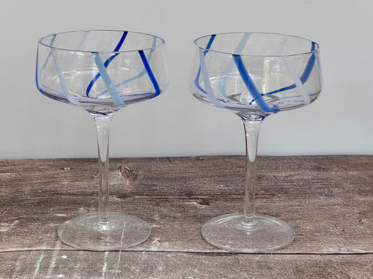 Pair of Blue Patterned Cocktail Saucer/Glasses