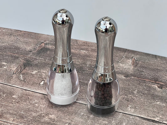 Chrome Skittle Shaped Salt and Pepper Shakers