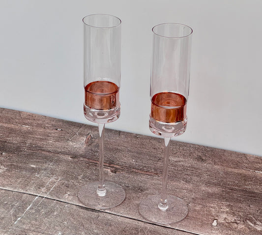 Set of 2 Bronze/Copper Champagne Flutes/Glasses