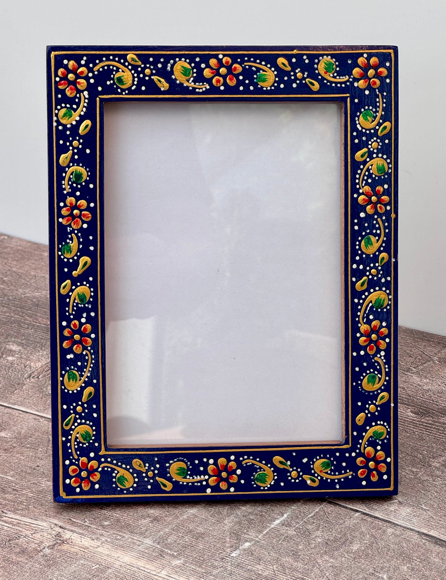 Hand Painted Photo Frame 5’ x 7’ - Navy and Gold (Design 4)