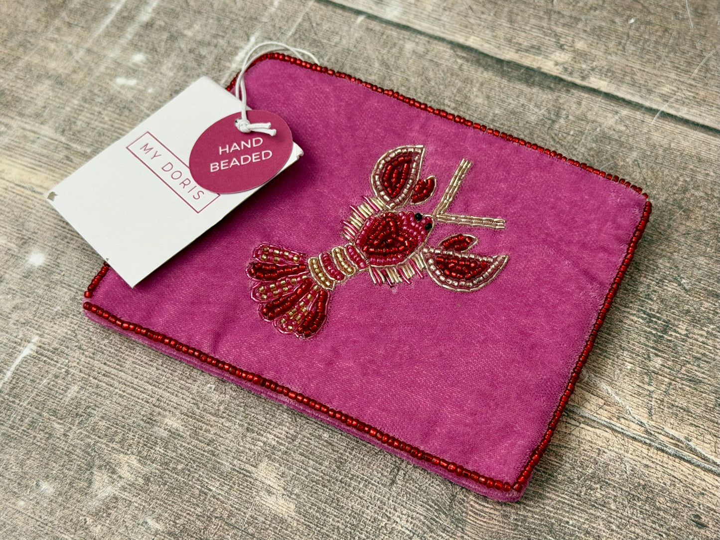 Small Pink Lobster Beaded Purse