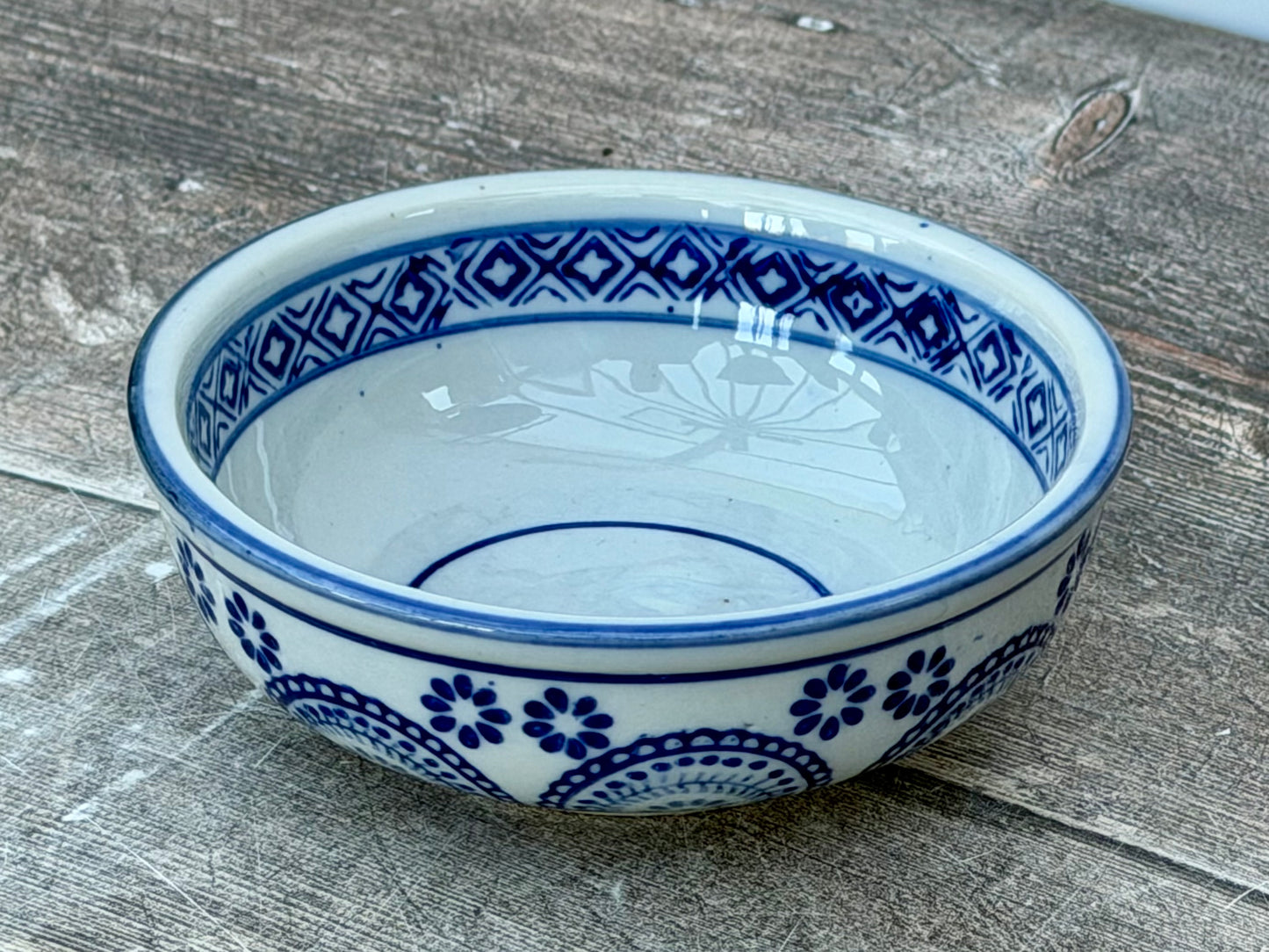 Blue and White Circular Patterned Small Bowl, 13cm