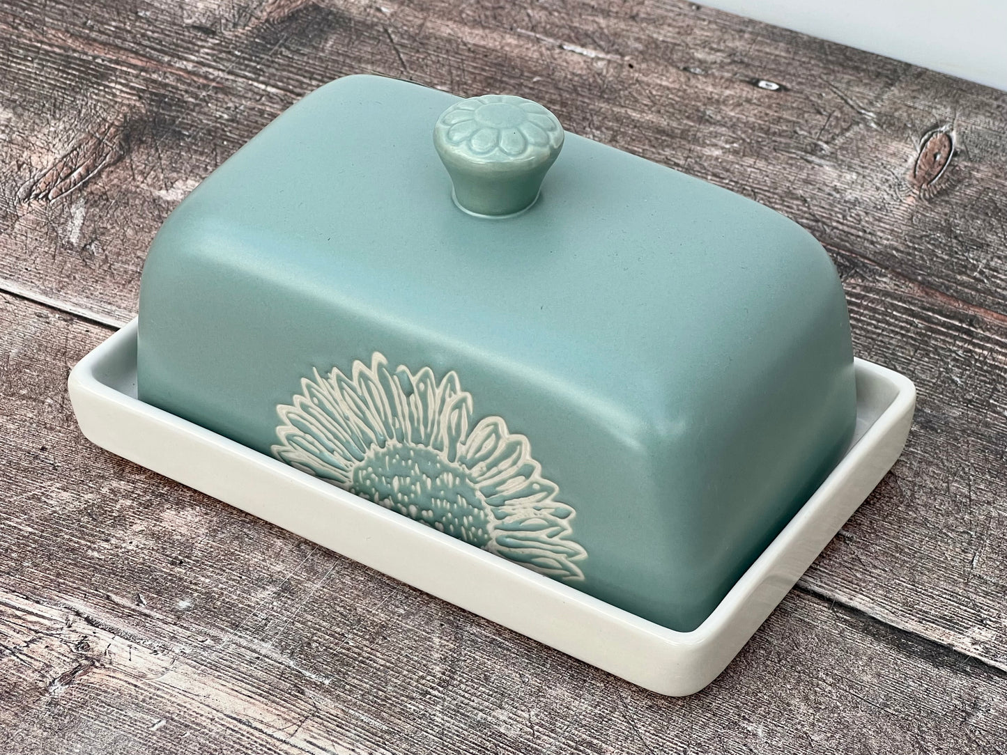 Green Flower Butter Dish