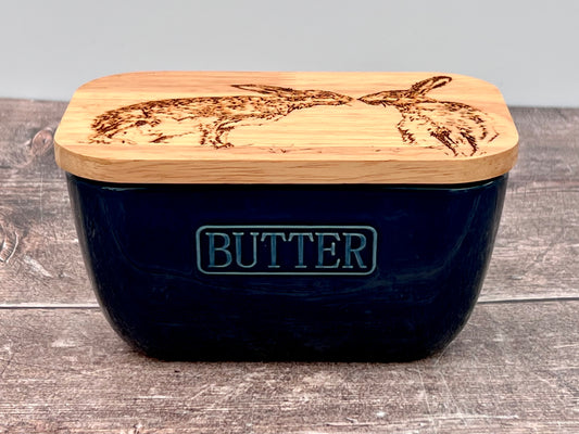 Kissing Hare Blue Butter Dish