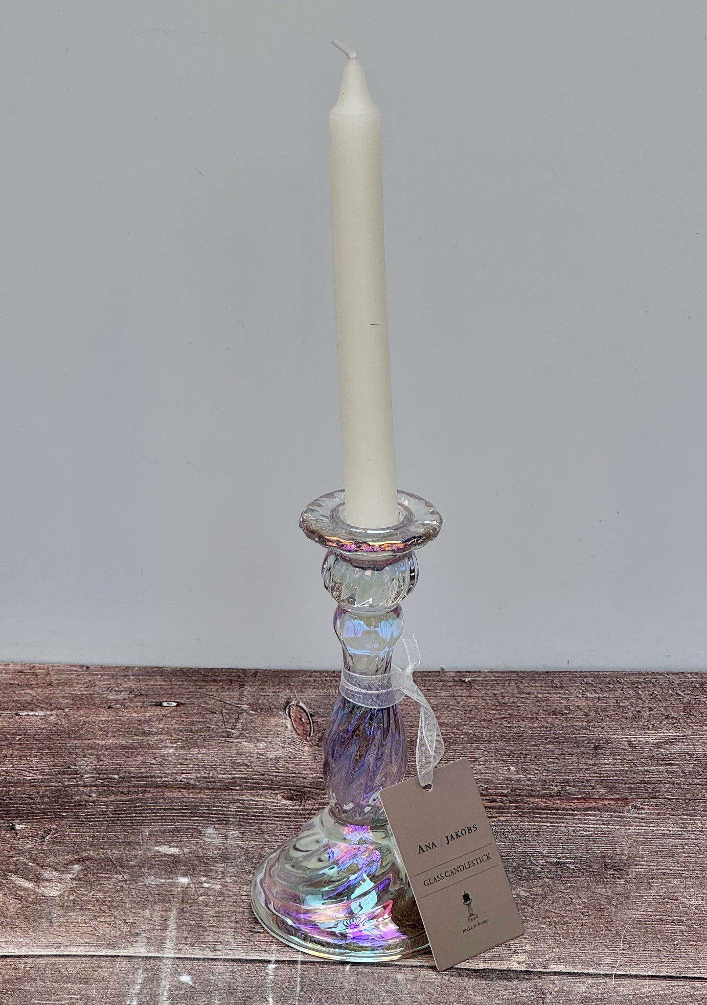 Pearl Shimmer Glass Candlestick, 16cm