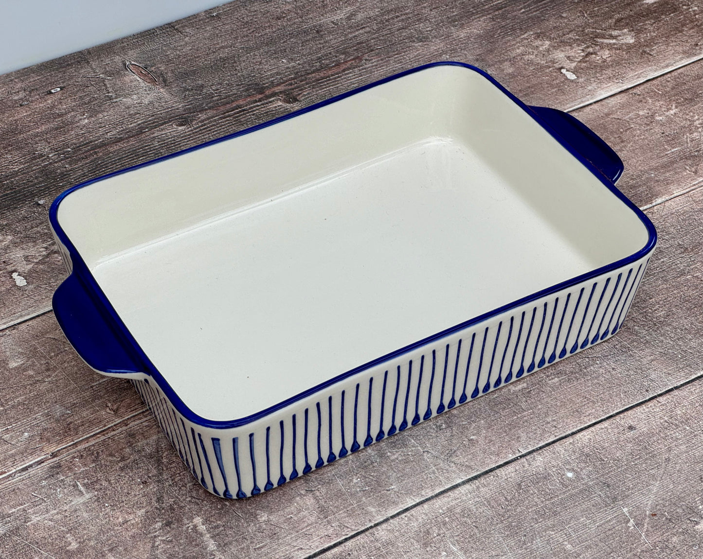 Blue and White Striped Rectangular Baking Dish, 34cm