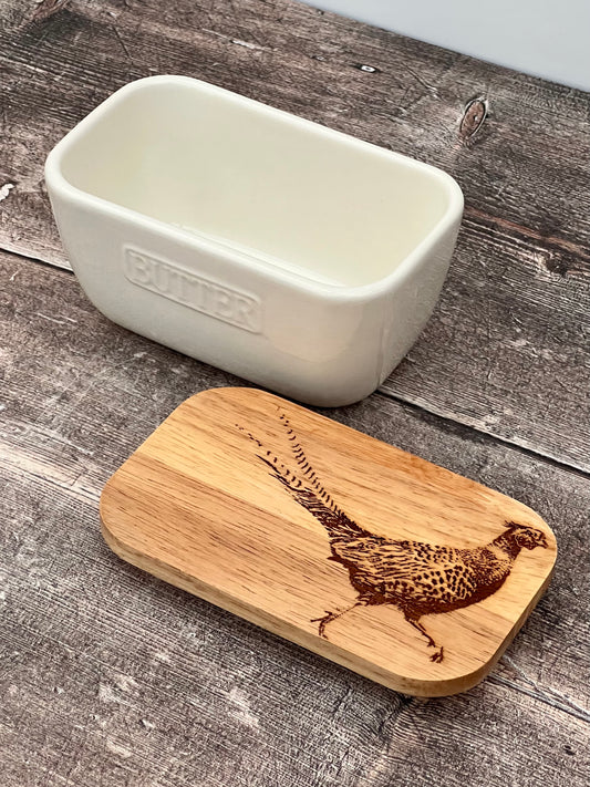 Pheasant White Butter Dish