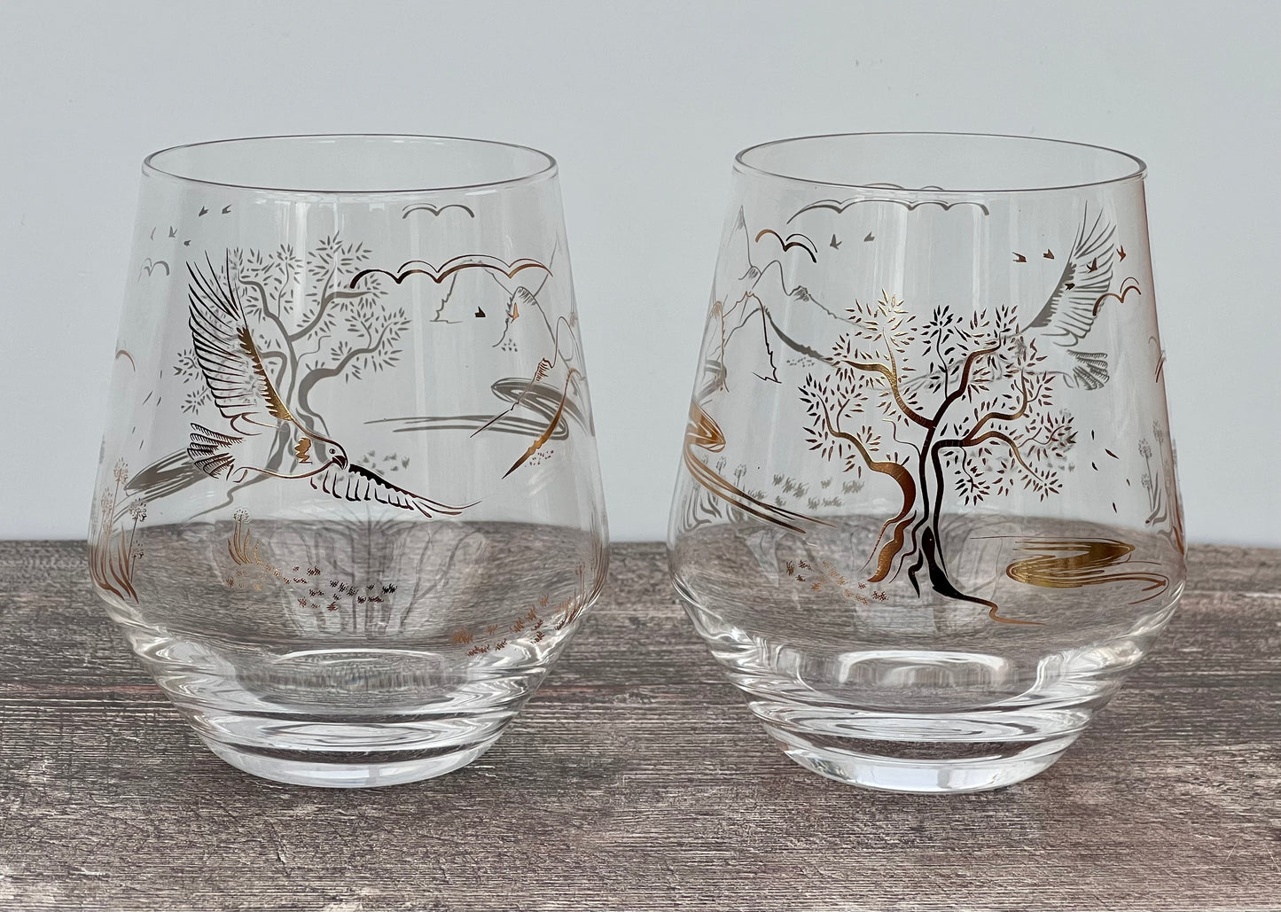 Set of 2 Gold Patterned Tumbler Glasses