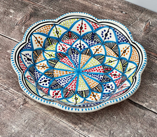 Multi-Coloured Patterned Flower Shaped Plate, 24cm