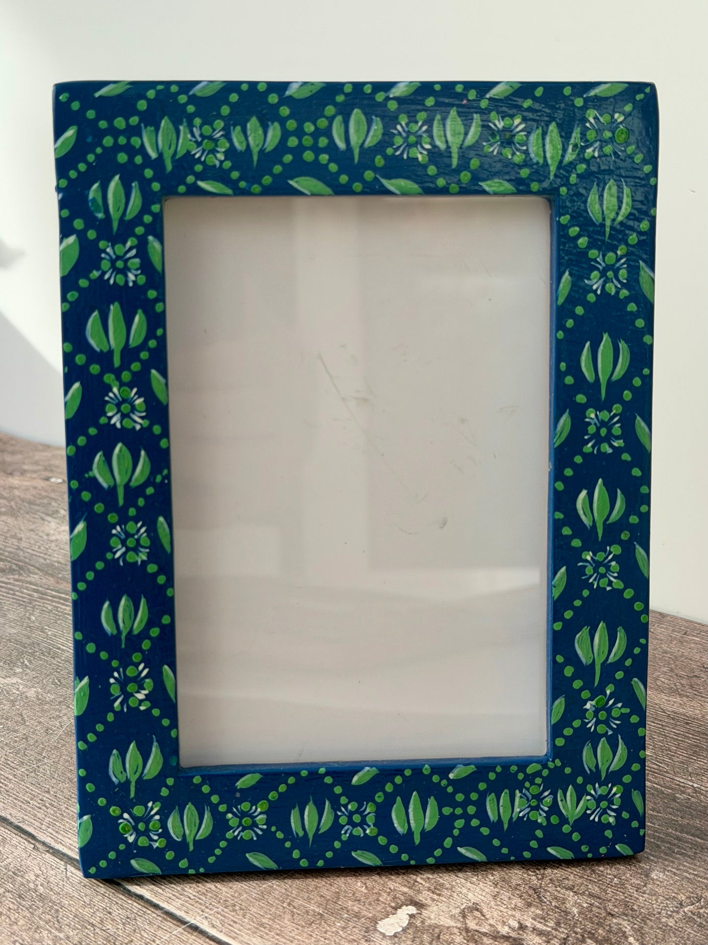 Hand Painted Photo Frame 4’ x 6’ - Blue and Green Design