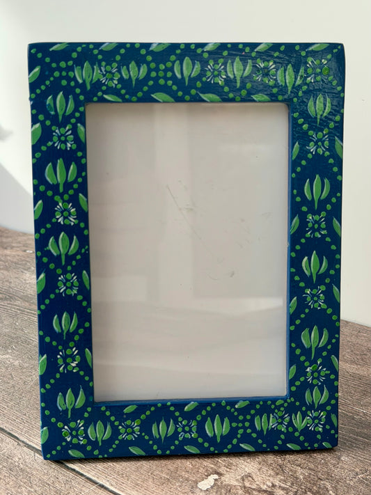Hand Painted Photo Frame 4’ x 6’ - Blue and Green Design