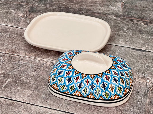 Multi-Coloured Patterned Butter Dish, Design 3