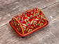 Handpainted Red Patterned Butter Dish